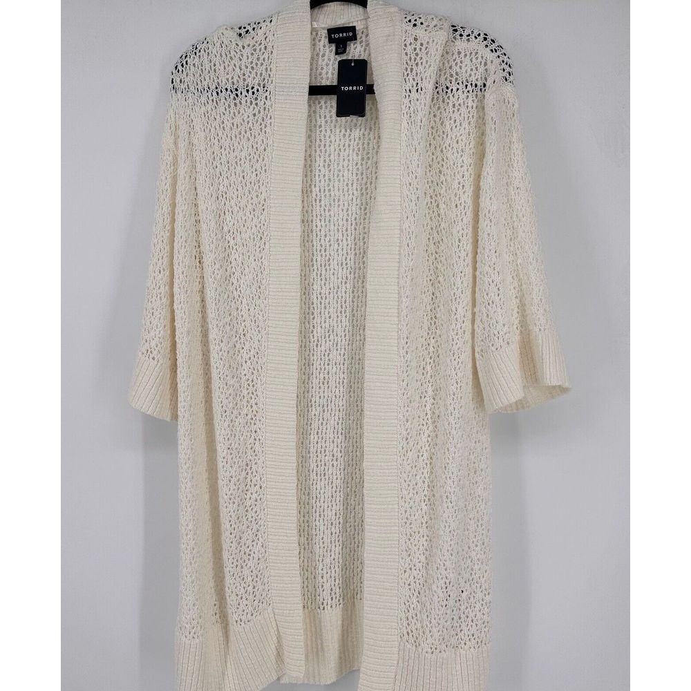 Torrid Open Stitch 3/4 Sleeve Cardigan Sweater White 1X 14-16 RN#148863 NWT